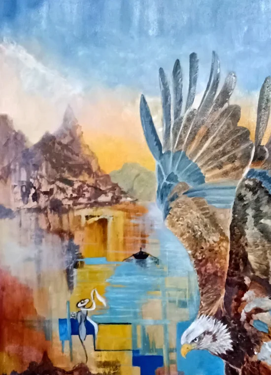 Figural realistic Eagle's Flight Over Dreamlike Horizons