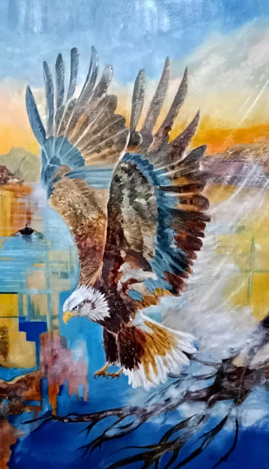 Figural realistic Eagle's Flight Over Dreamlike Horizons